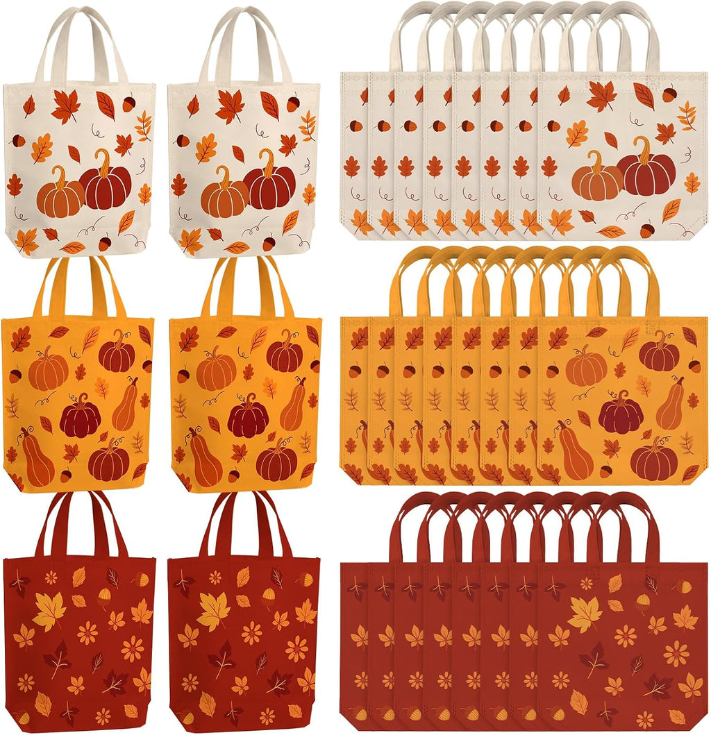 Hosuly 24 Pcs Thanksgiving Tote Bags Fall Pumpkin Gift Bags Bulk