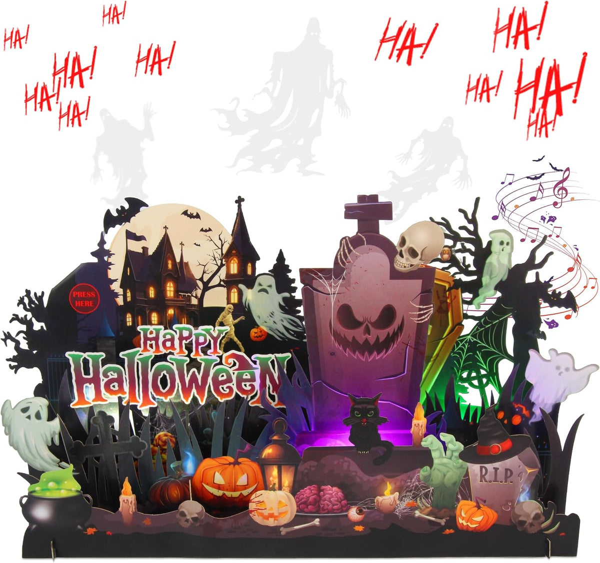 XTF2015 Halloween Card with Lights & Spooky Music, 3D Halloween Cards
