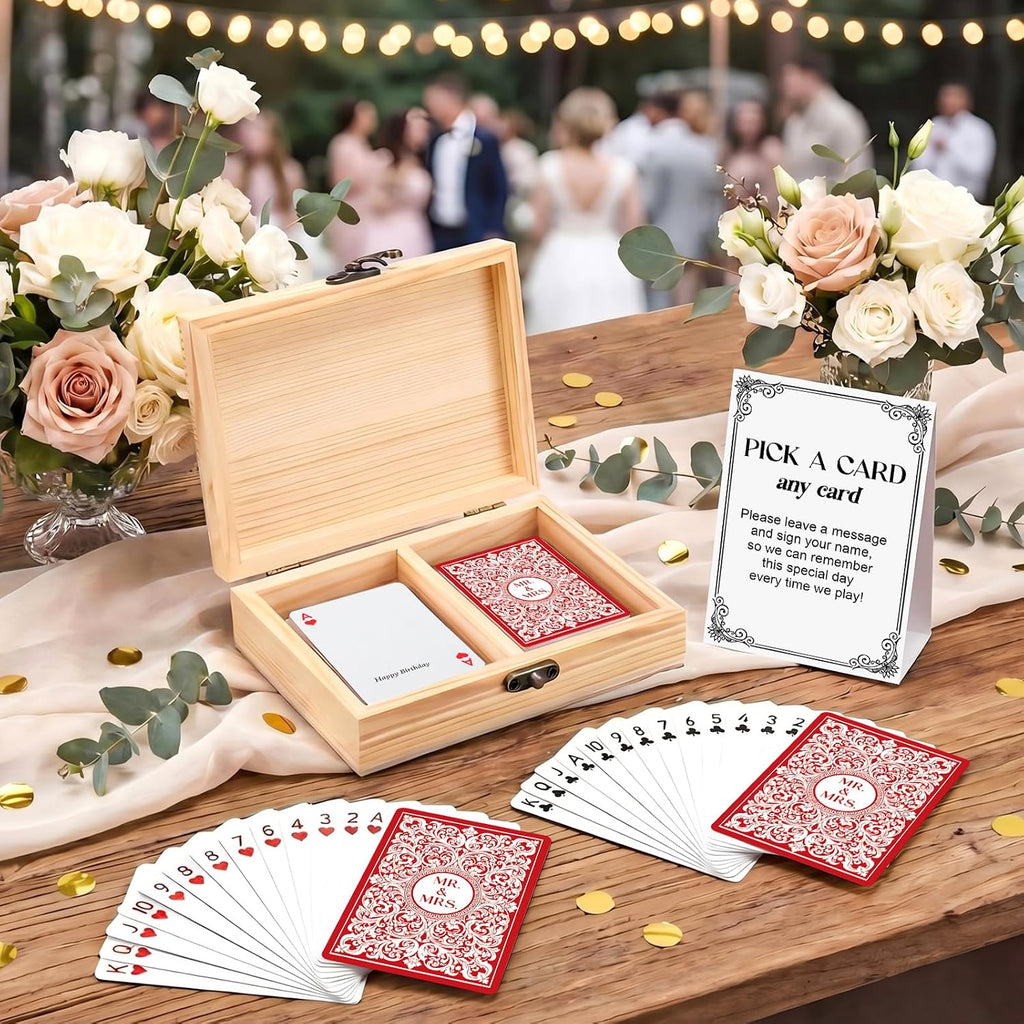 AceOrbit 57 Pack Red Wedding Guest Book Playing Cards Set with Wooden Box