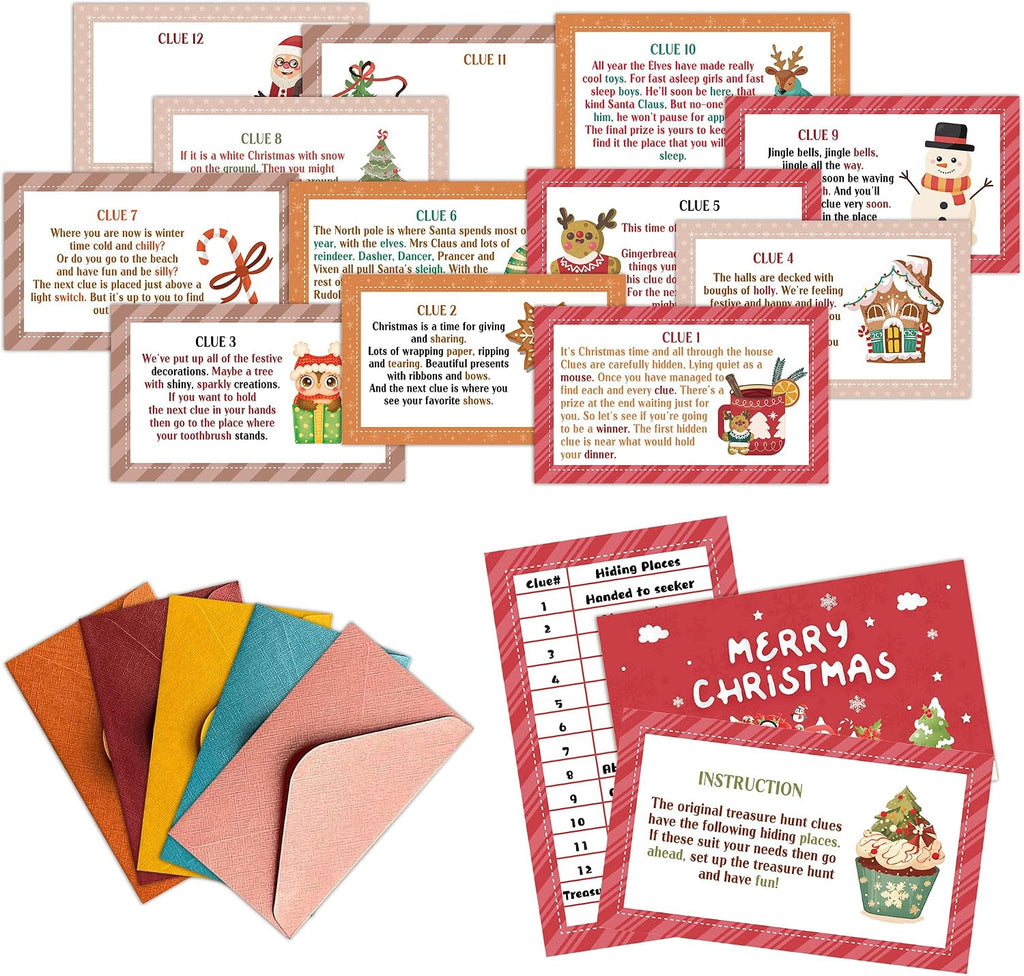 Christmas Scavenger Hunt Game, Xmas Games for Family Treasure Riddle Hunt Cards Game Activities, Winter Christmas Eve New Year Holiday Indoor Outdoor Party Games Supplies, Xmas Gifts for Adults, 03
