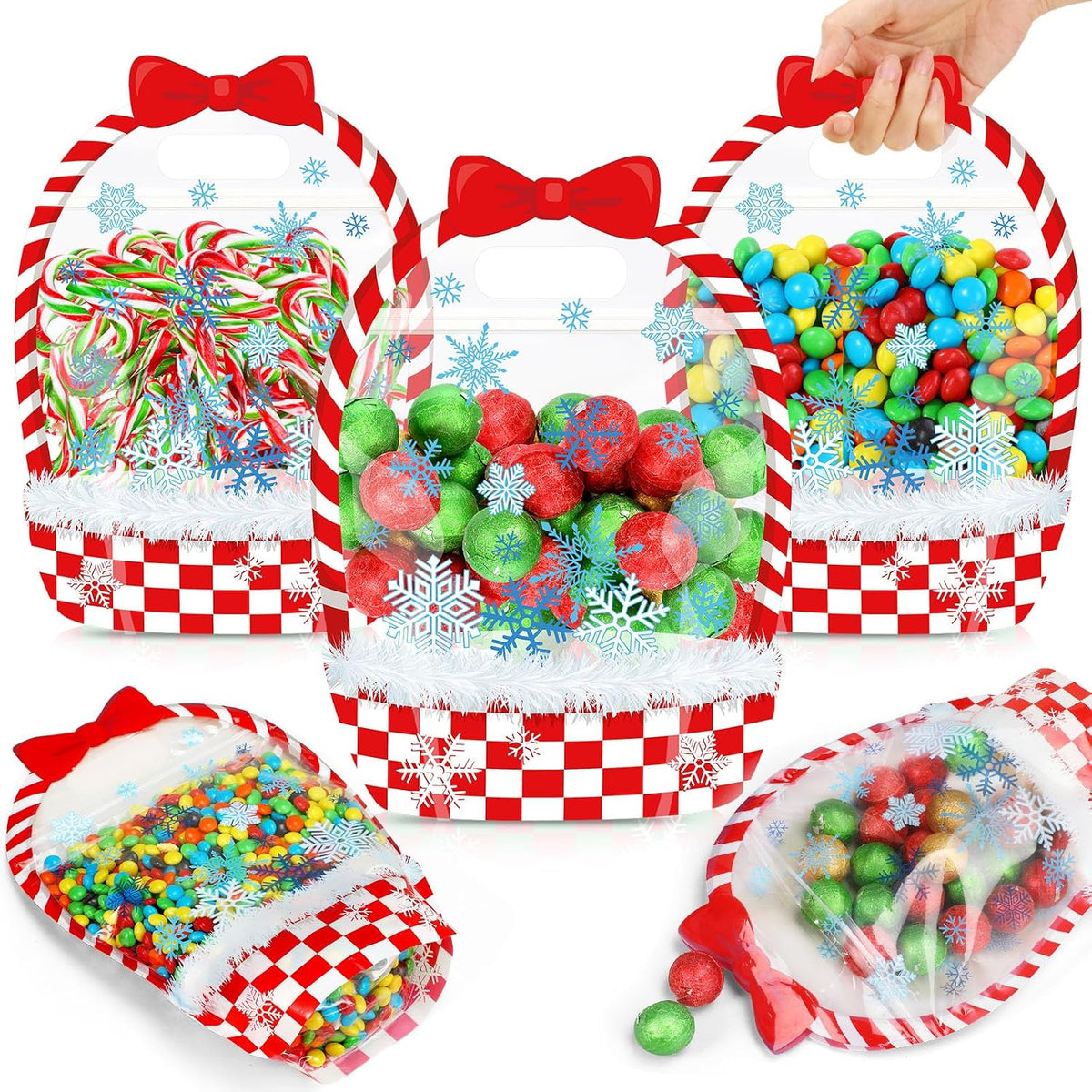 Fuutreo 50 Pcs Winter Gift Bags, Clear Snowflake Resealable Plastic Pouches