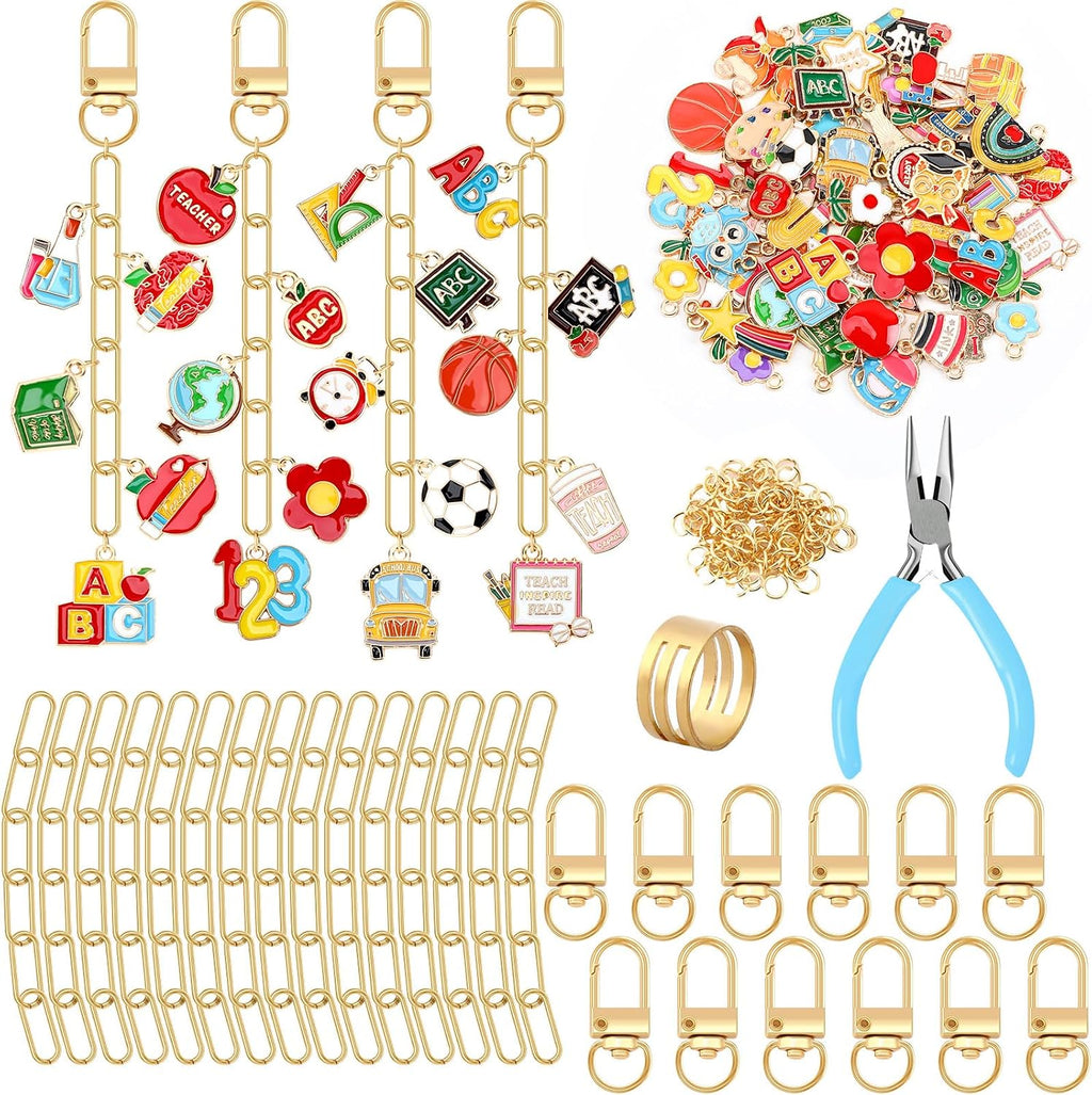AUGSUN 189Pcs Teacher Keychain Making Kit School DIY Keychain Craft