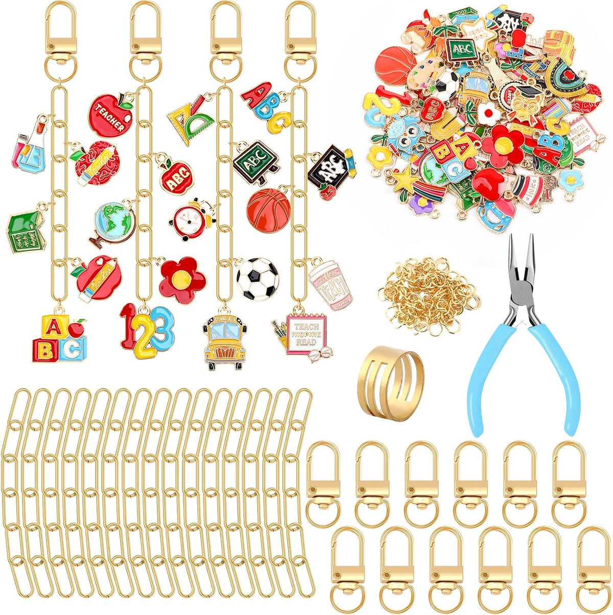 AUGSUN 189Pcs Teacher Keychain Making Kit School DIY Keychain Craft