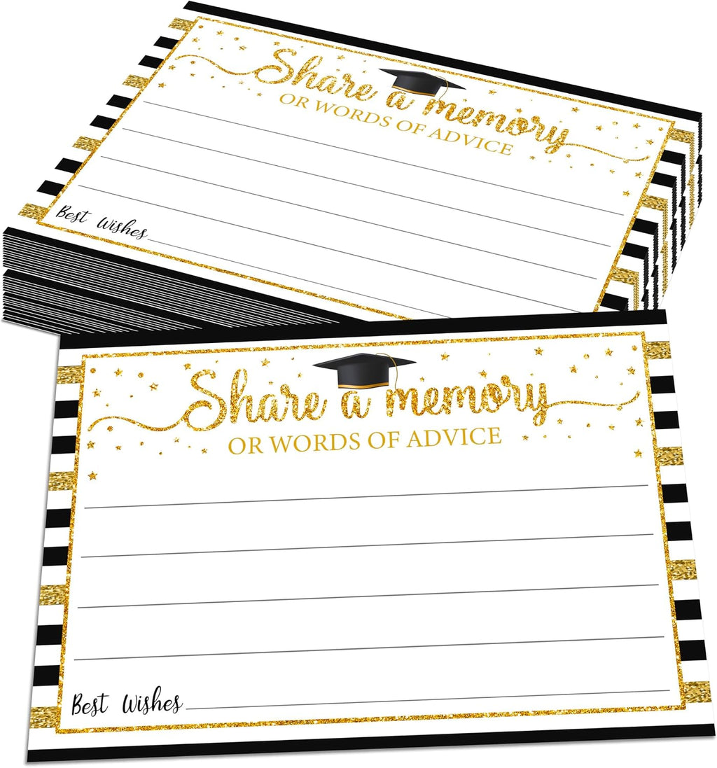 30 Pcs Graduation Advice Cards - 4" x 6" Double Sided Black Gold Graduation Wish Cards For College High School Grads - Share A Memory Or Words Of Advice Grad Party Celebration Supplies - A05