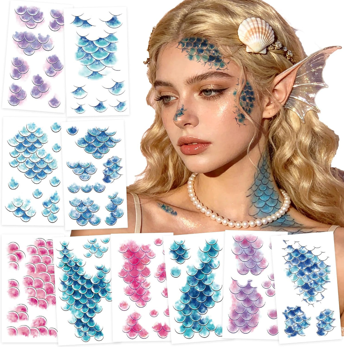 Mermaid Scale Temporary Tattoos for Kids Mermaid Face Tattoos