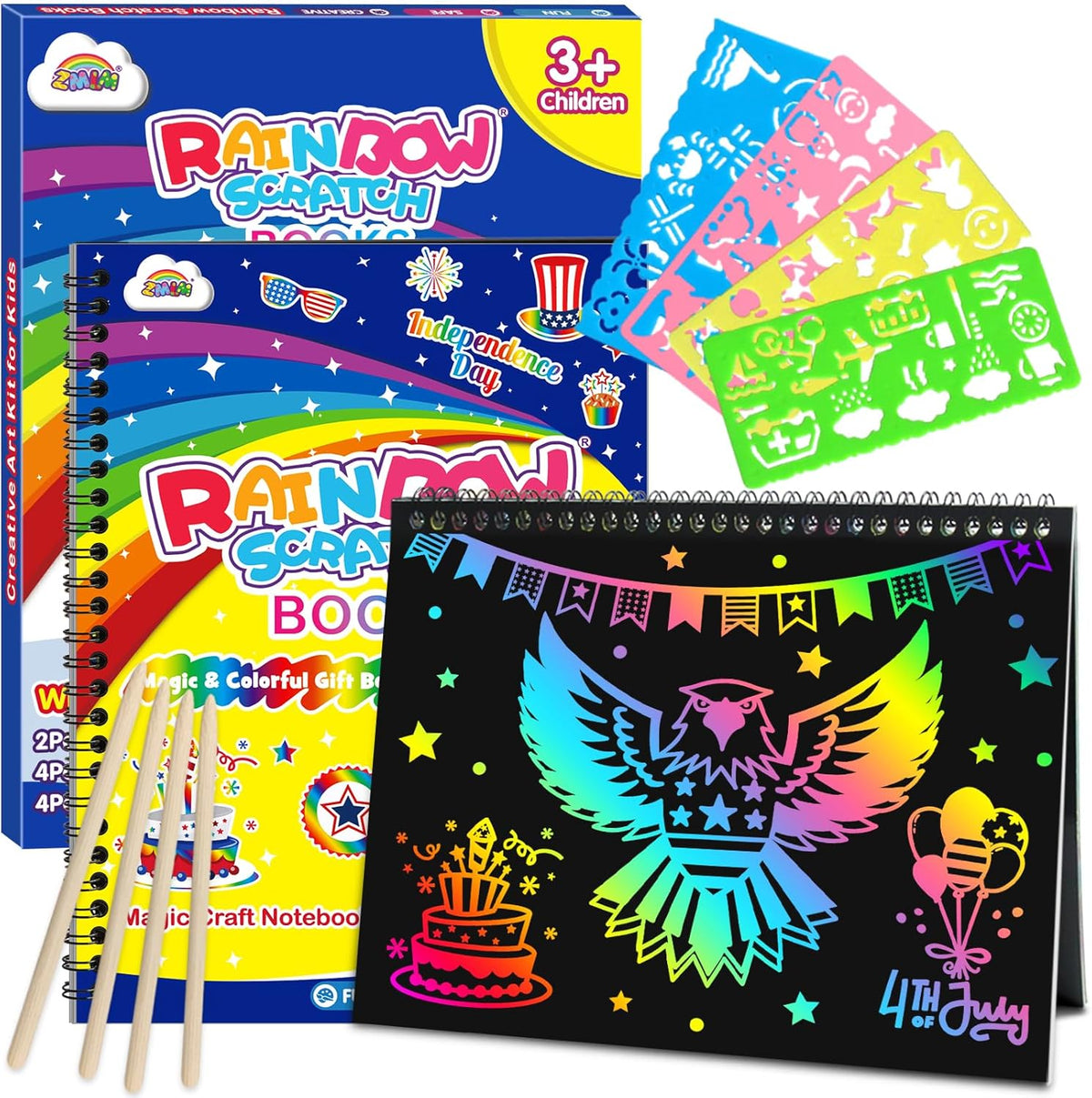ZMLM Scratch Paper Art-Crafts Gift: 2 Pack Rainbow Notebooks Supplies Toys