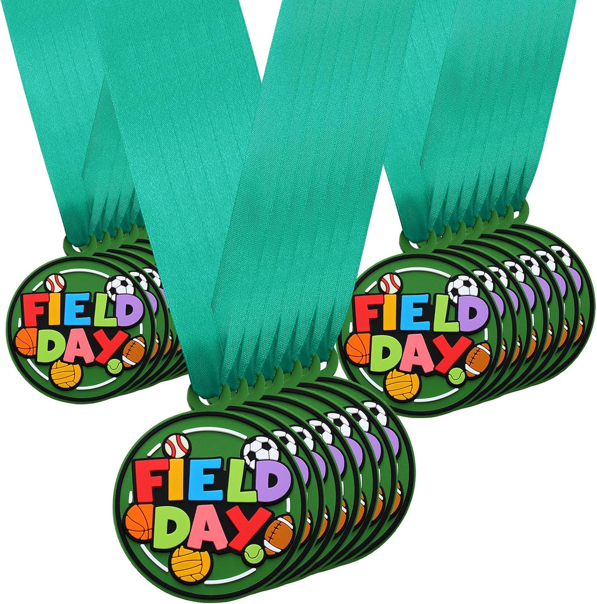 24 Pcs Sport Ball Award Medal Bulk with Ribbon