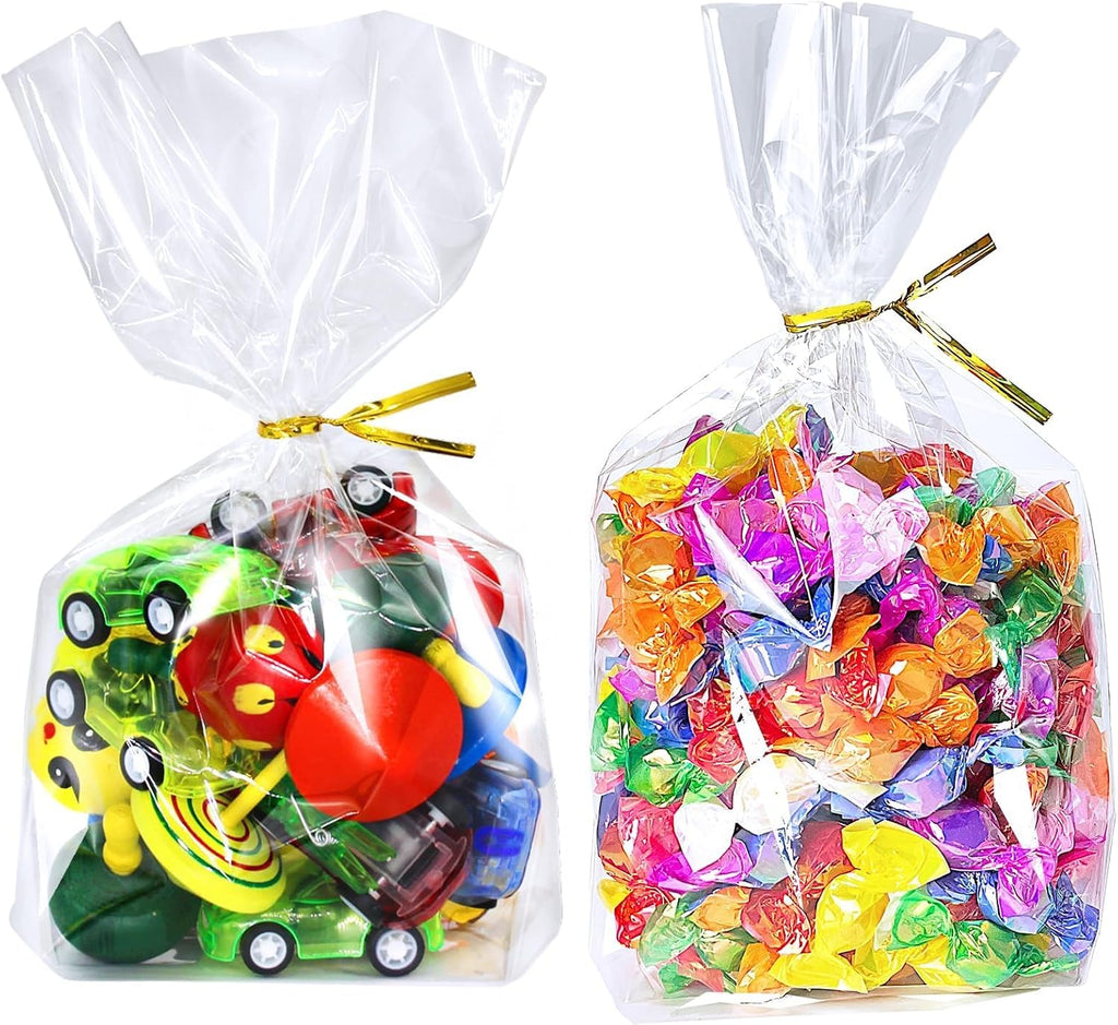PigPotParty Cellophane Treat Bags 6x9 Inch, 100 Pack, Clear Goodie Bags
