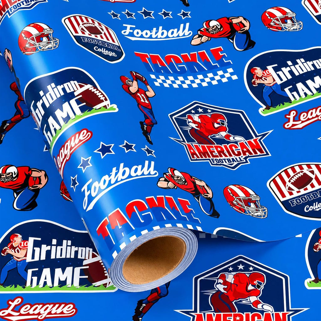 Yarcony Football Wrapping Paper, Vintage Football Gridiron Game Gift Wrapping Paper for Birthday, Sports Themed Party, Super Bowl, Kids Birthday, Holiday, Fathers Day (17 In x 16.5 Ft, Mini Roll)