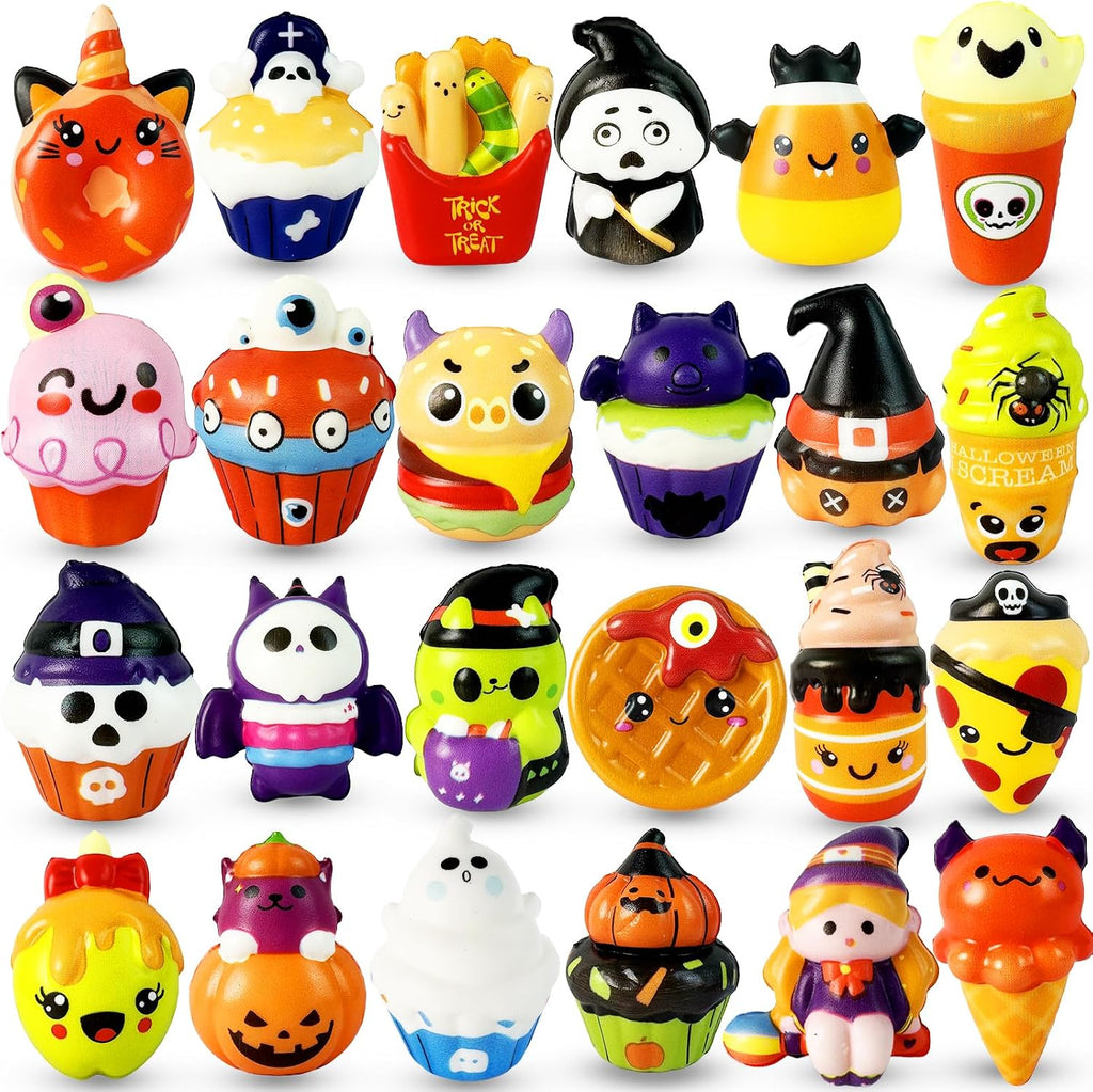 24PCS Halloween Squishies Toys for Adults,Slow Rising Stress Toys,Halloween Trick or Treat Toys,Party Favors Toys for Adults,Soft Fidget Squeeze Toys for Anxiety Relief