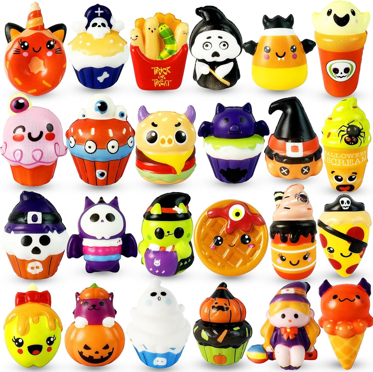 24PCS Halloween Squishies Toys for Adults,Slow Rising Stress Toys,Halloween Trick or Treat Toys,Party Favors Toys for Adults,Soft Fidget Squeeze Toys for Anxiety Relief