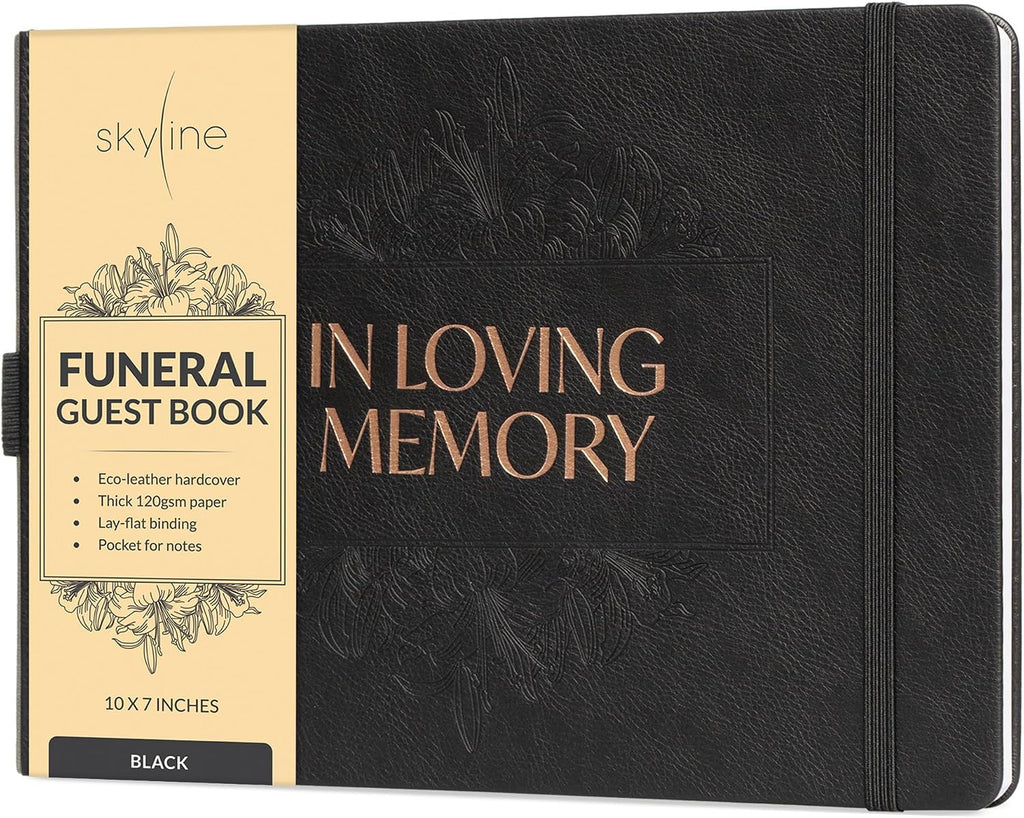 Skyline Funeral Guest Book, Memorial Service Sign-In, Black