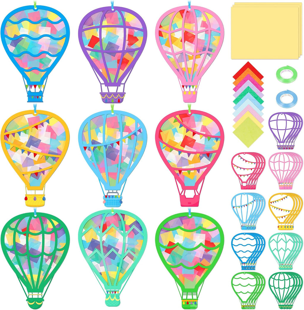 Renbuzhu 48PCS Back to School Crafts: Paper Hot Air Balloon Suncatchers DIY Kits, Summer Window Stained Glass Effect Art Supplies