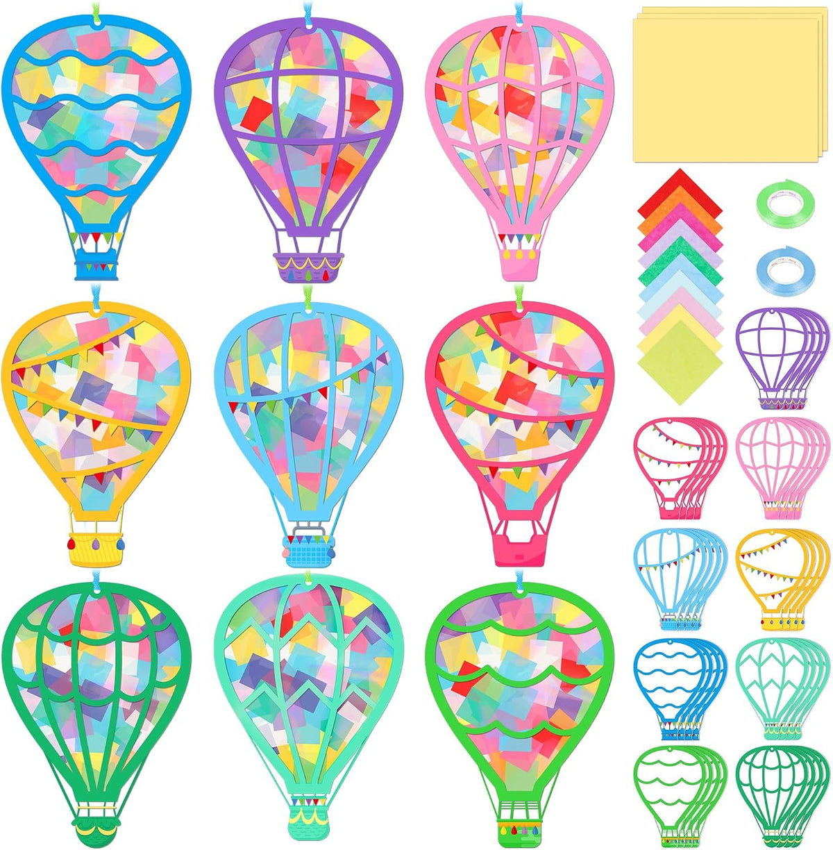 Renbuzhu 48PCS Back to School Crafts: Paper Hot Air Balloon Suncatchers DIY Kits, Summer Window Stained Glass Effect Art Supplies
