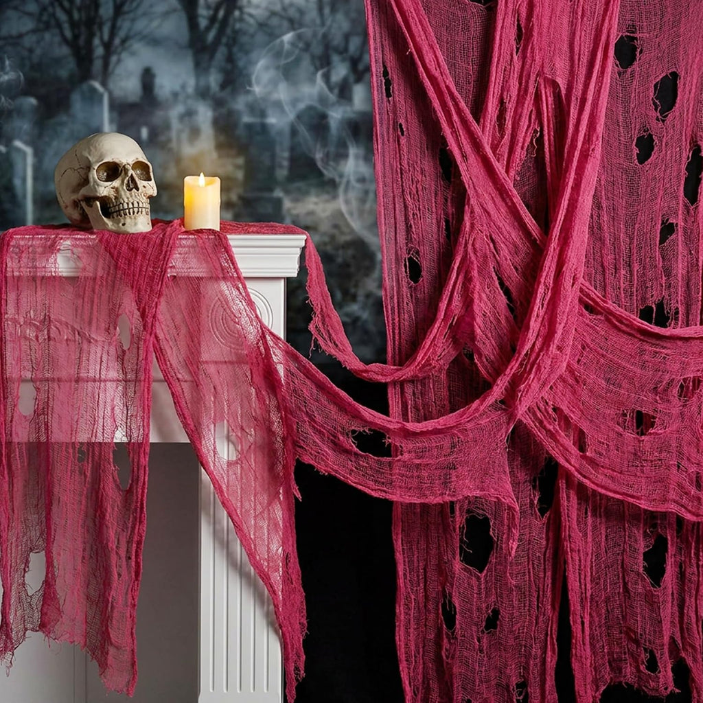 300'' x 80''Large Pink Halloween Creepy Cloth, Spooky Gauze Decoration