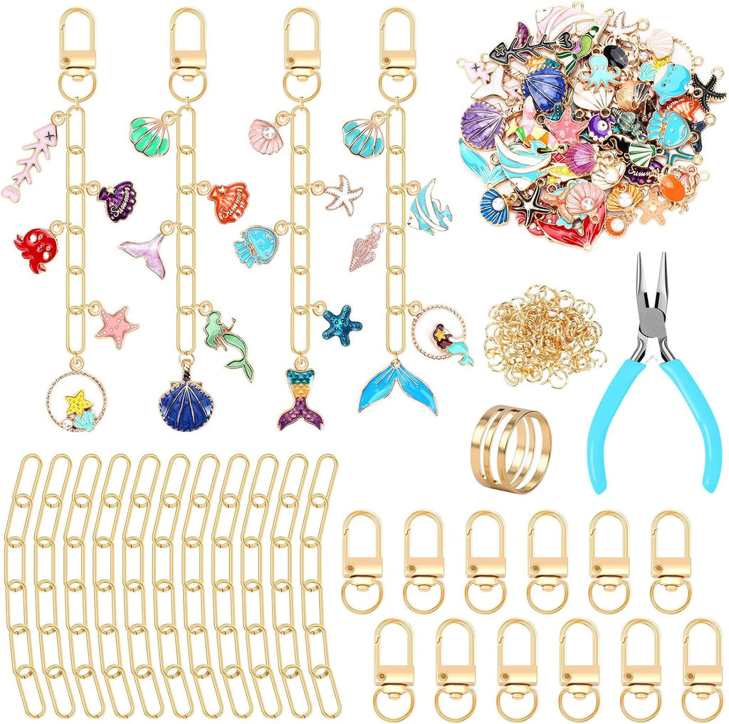 AUGSUN 189Pcs Ocean Keychain Making Kit Summer Beach DIY Keychain Craft