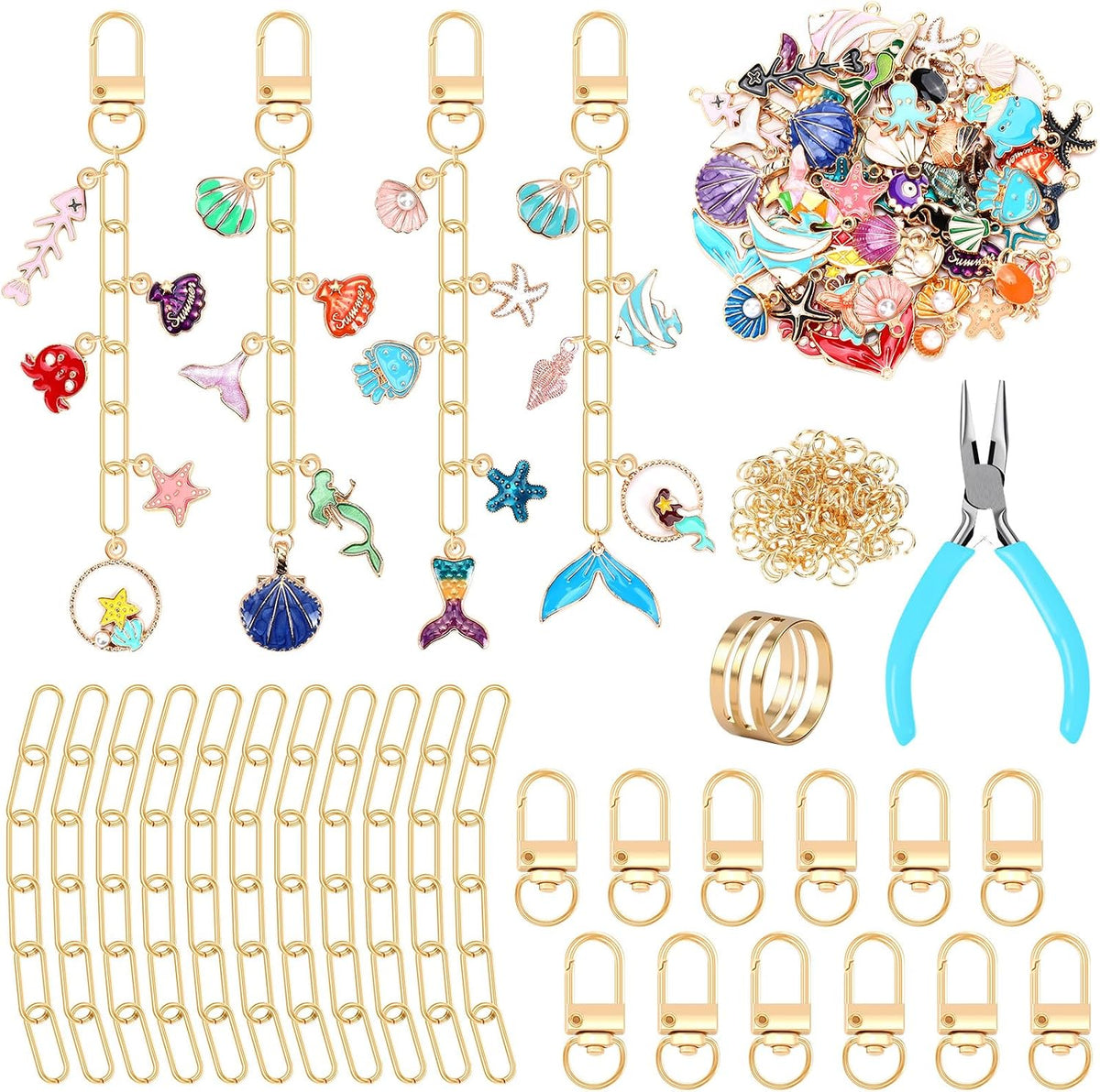 AUGSUN 189Pcs Ocean Keychain Making Kit Summer Beach DIY Keychain Craft
