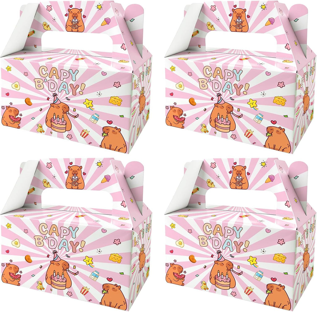 BGFMVS 12 Pack Capybara Birthday Party Favor Boxes Pink Cartoon Goodie Bags