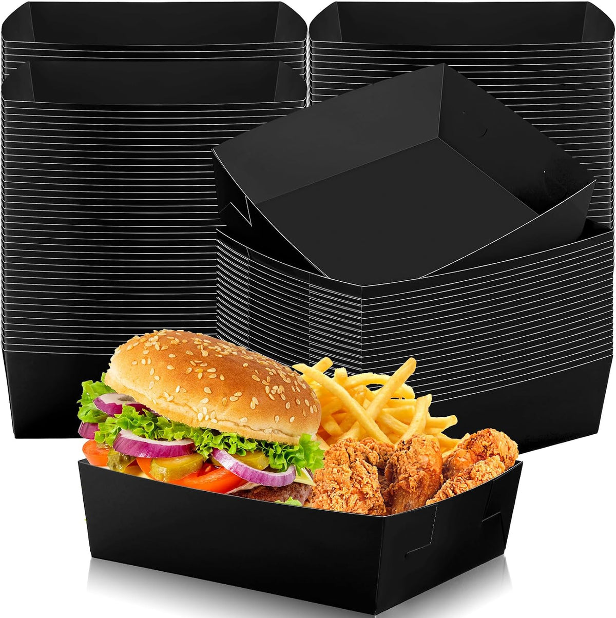 Uiifan 100 Pcs 5 lb Extra Large Paper Food Serving Trays, Black