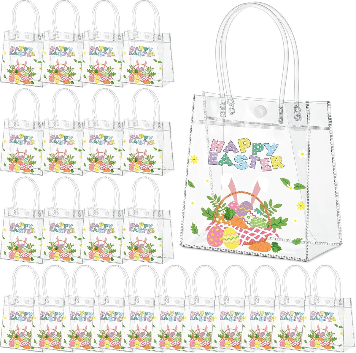 Aliceset 24 Pcs Clear Gift Bags with Handle, PVC Party Favors Bunny Ear