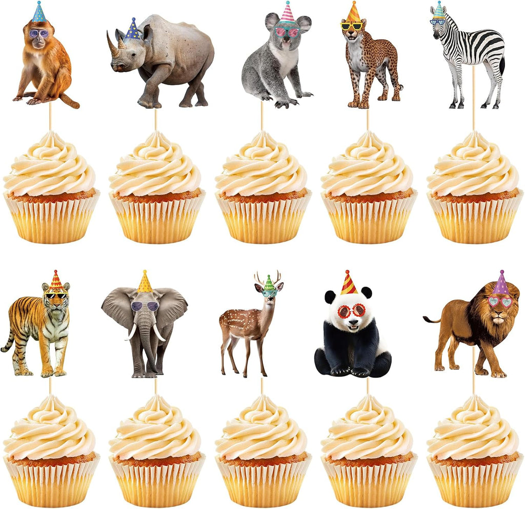Hooqict 40Pcs Safari Animal Cupcake Toppers Party Animal Birthday Cake Topper Decorations Safari Jungle Cupcake Picks for Kids Boys Girls Birthday Baby Shower Wild Zoo Party Supplies