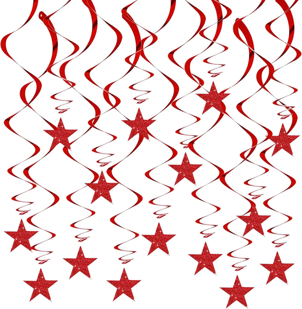 BEISHID Red Glitter Stars Hanging Swirls Pre-Strung Stars Hanging Decorations for Christmas Wedding Anniversary Bachelorette Engagement Birthday Party Decorations Supplies,Pack of 15