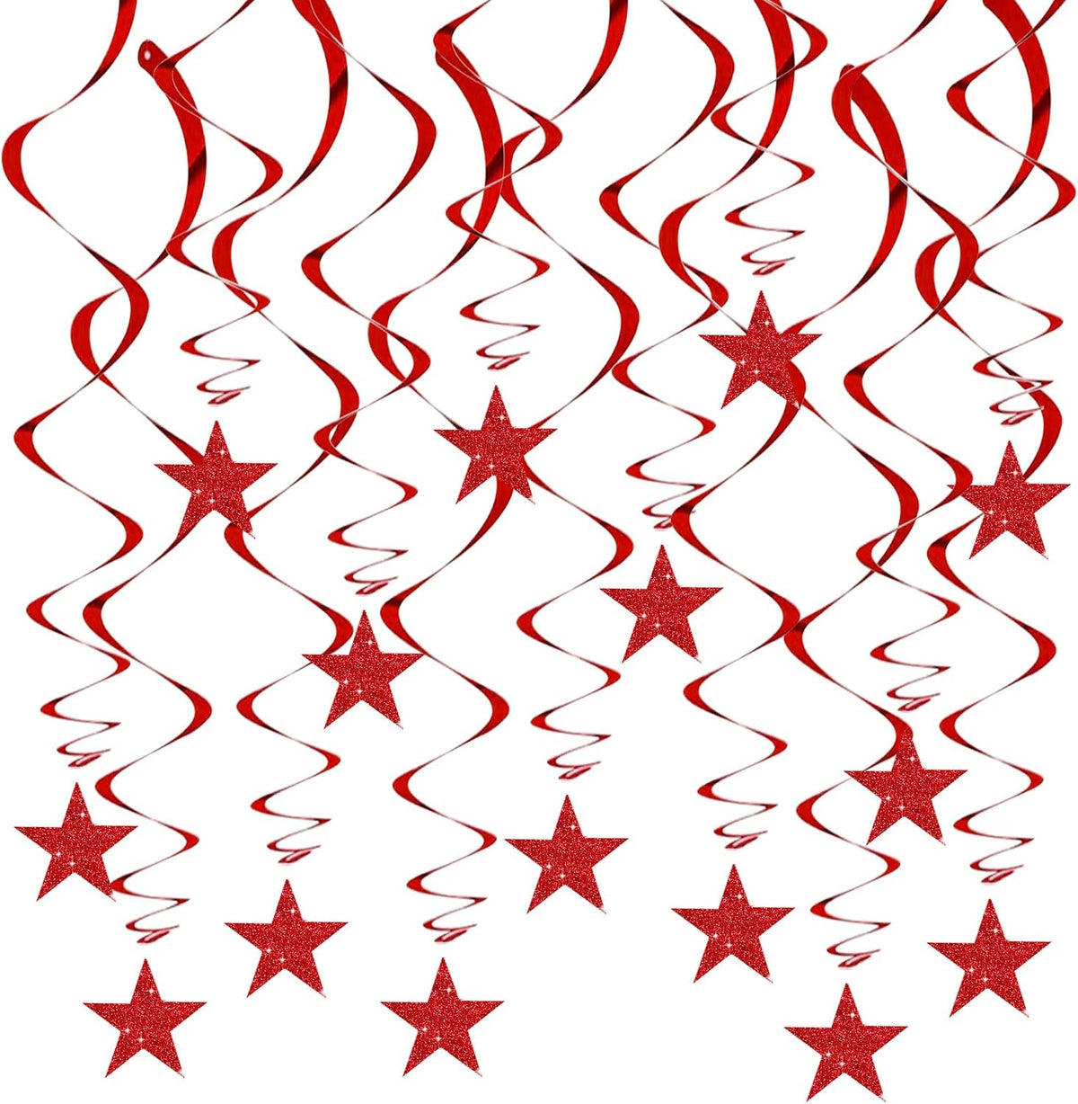 BEISHID Red Glitter Stars Hanging Swirls Pre-Strung Stars Hanging Decorations for Christmas Wedding Anniversary Bachelorette Engagement Birthday Party Decorations Supplies,Pack of 15