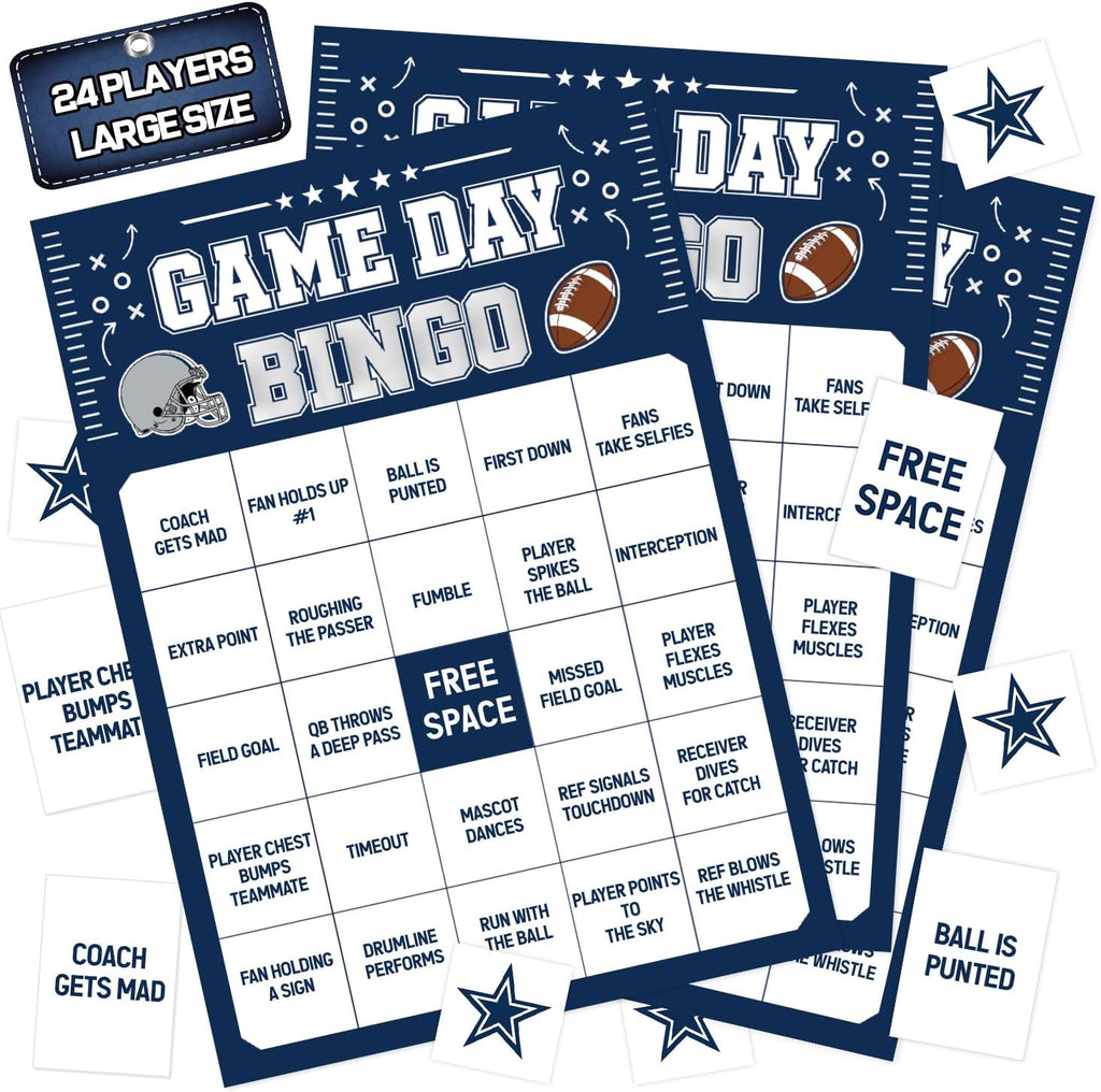 Football Bingo Game Cards - 24 Sheets, Blue