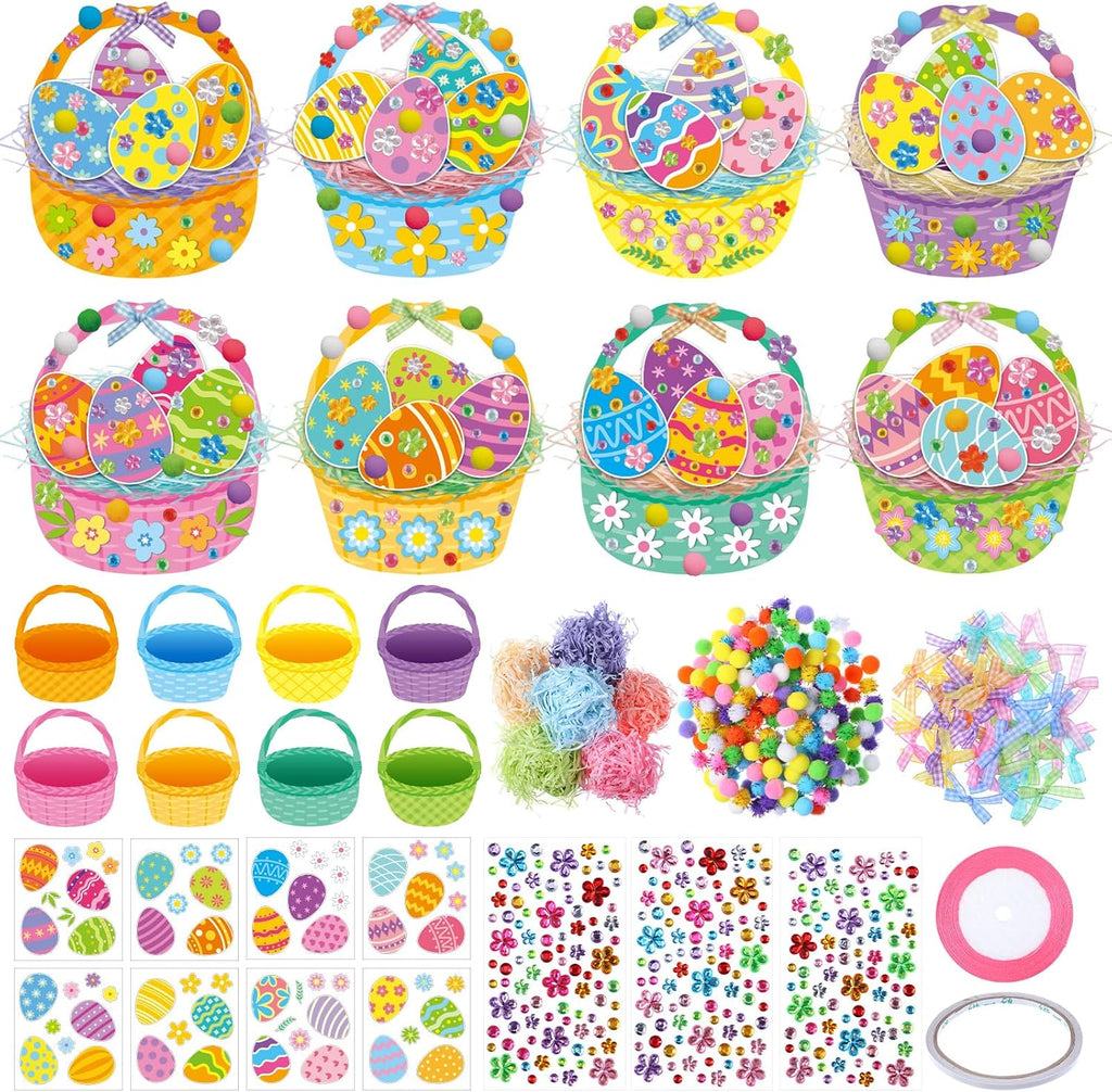 Funrous 48 Sets Crafts Kit Paper Crafts DIY Make Your Own Hanging Ornaments with Pompoms Diamond Stickers for Holiday Classroom Activities Party Favors, Easter Basket