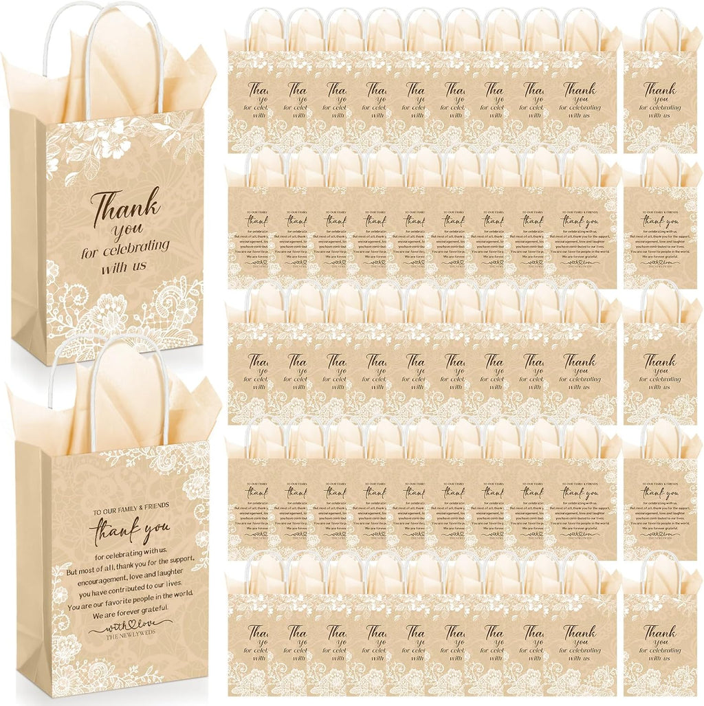 Fuutreo 100 Pack Wedding Gift Bags Bulk for Guests, Vintage Lace