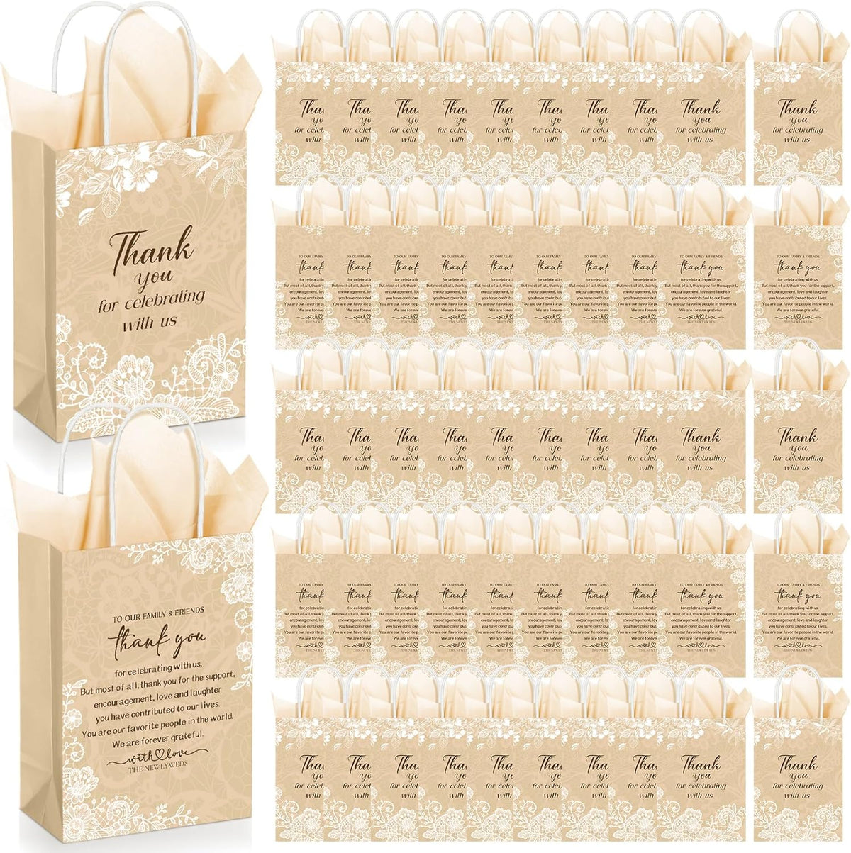 Fuutreo 100 Pack Wedding Gift Bags Bulk for Guests, Vintage Lace