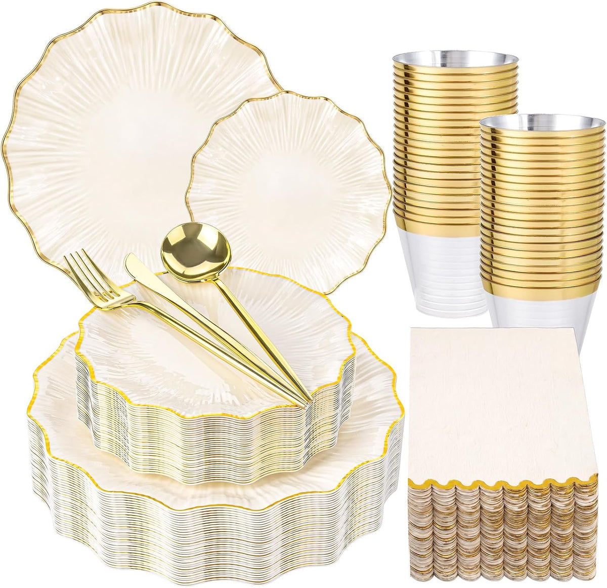 Vyntra 50 Pcs Ivory 7 Inch Scalloped Paper Dessert Plates