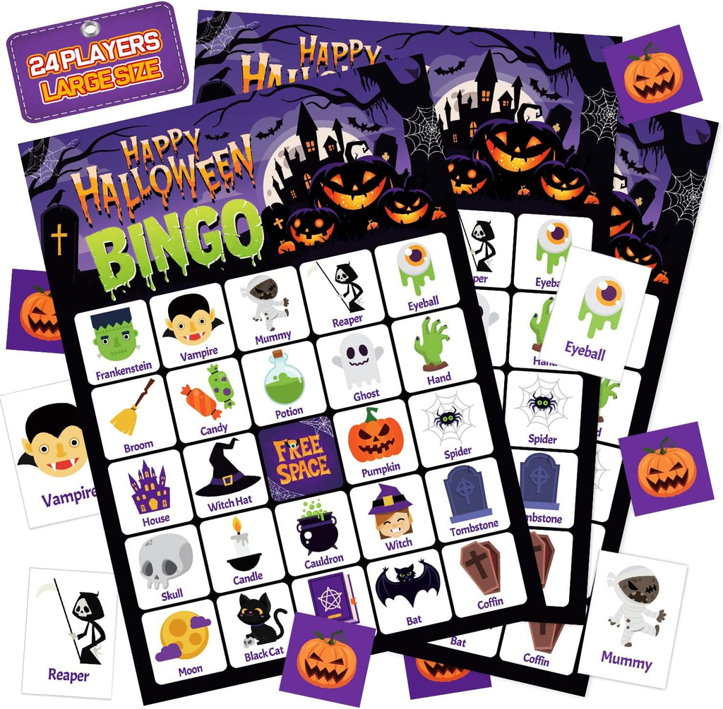 Halloween Bingo Cards for 24 Players - 5" x 7", Purple