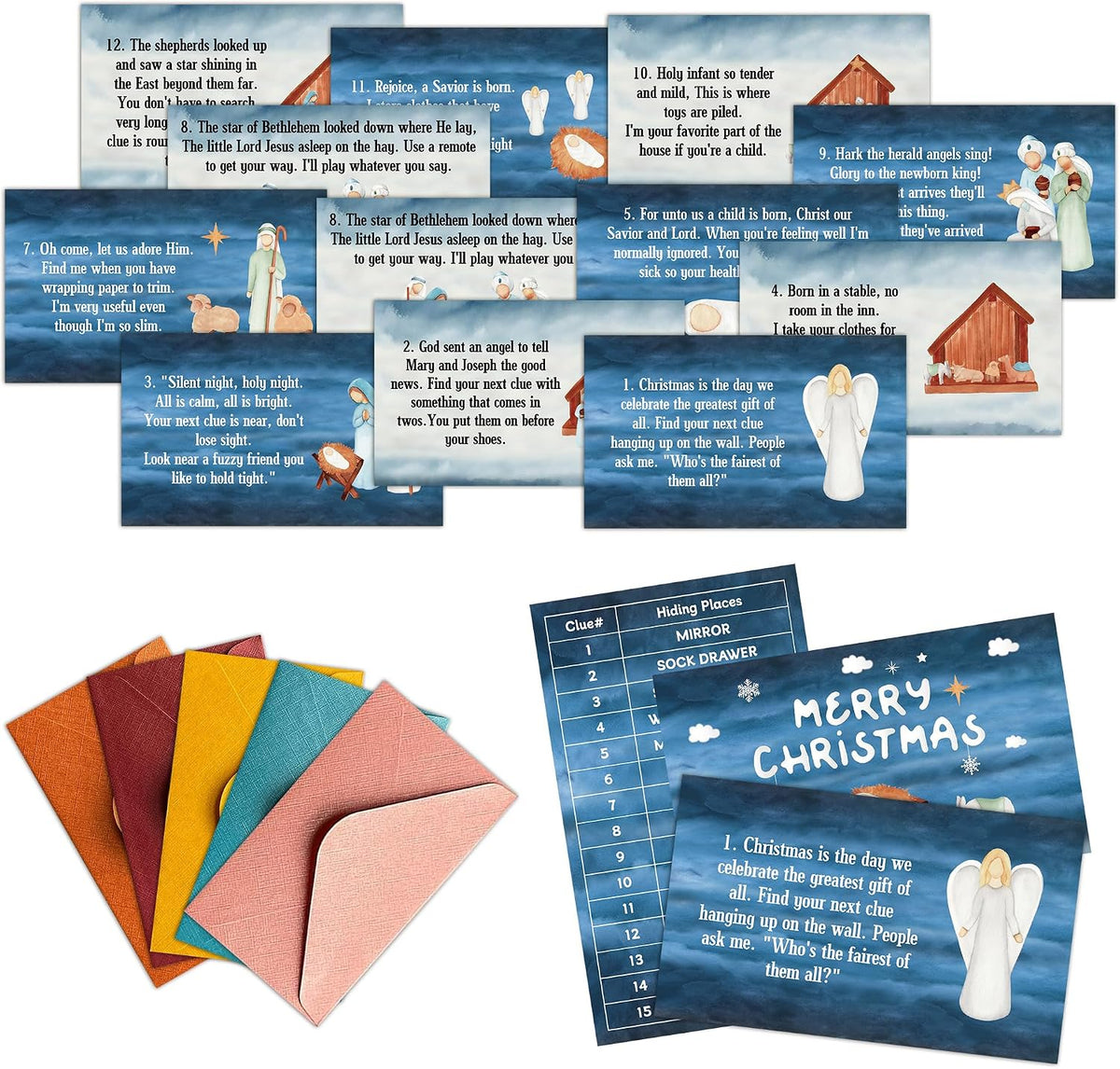 Christmas Scavenger Hunt Game, Christian Games for Family Treasure Riddle Hunt Cards Game Activities, Winter Xmas Holiday Indoor Outdoor Party Games Supplies, Religious Bible Gifts for Adults, 05