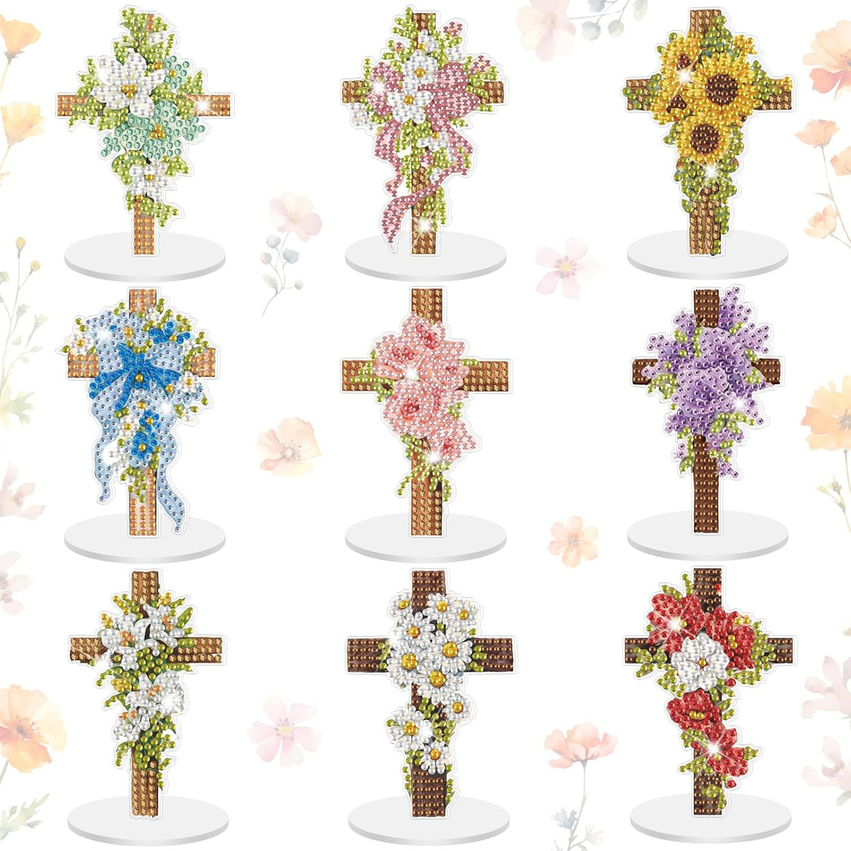 Kosiz 9 Pcs Cross Diamond Painting Tabletop Decor Christian Diamond Art Kit