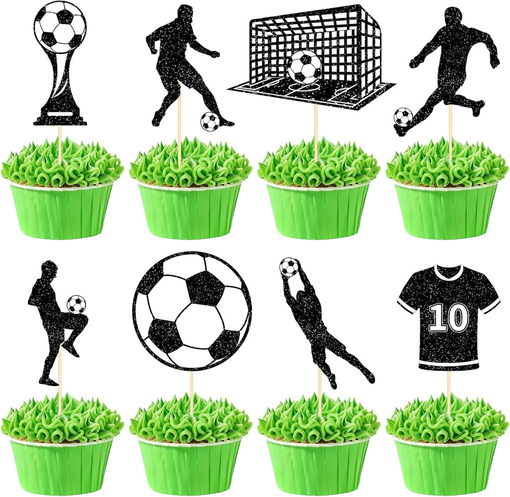 Hooqict 40Pcs Soccer Ball Cupcake Toppers Soccer Birthday Cake Topper Decorations Cupcake Picks for Kids Boys Men Sports Theme Birthday Party Decorations Game Day Party Supplies