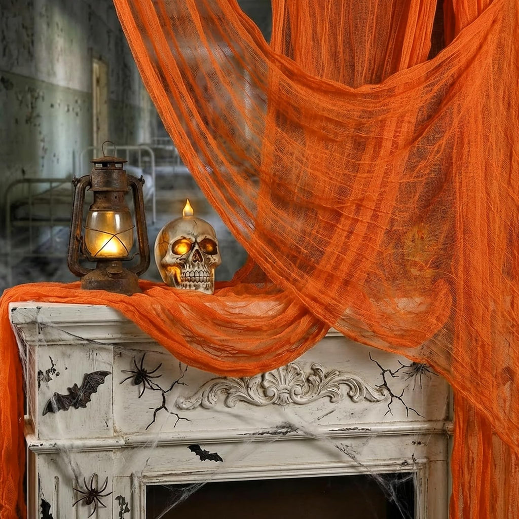400" x 70" Halloween Orange Creepy Cloth, Fine Mesh Spooky Gauze Cloth