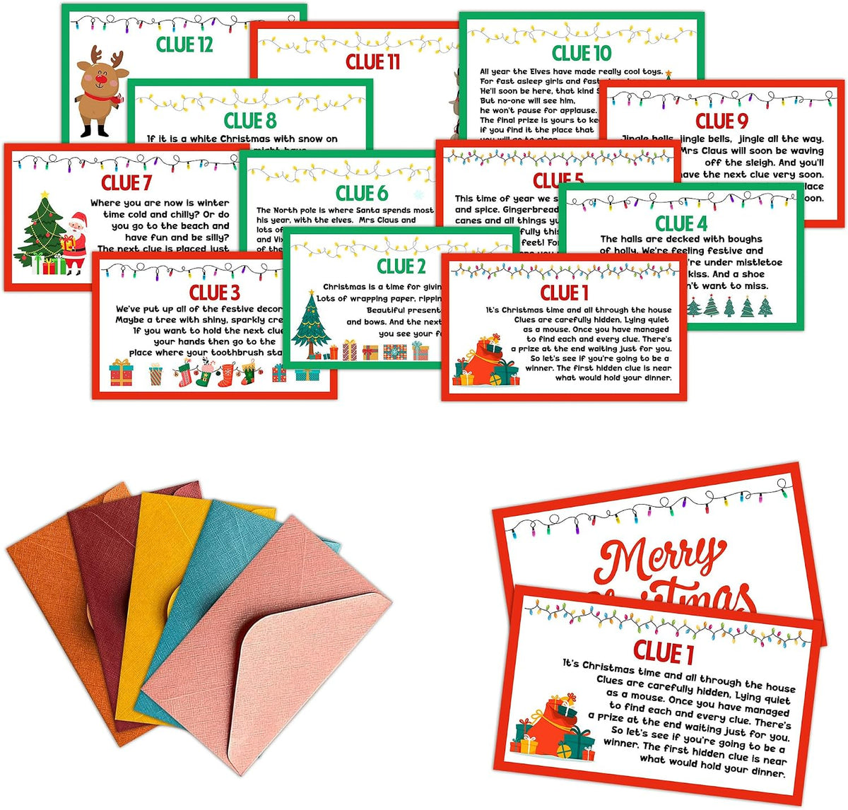 Christmas Scavenger Hunt Games Set, Xmas Treasure Hunt Clue Games for Friends Family, Winter Holiday Activities for Large Groups, Christmas Holiday Party Supplies Decorations, 02