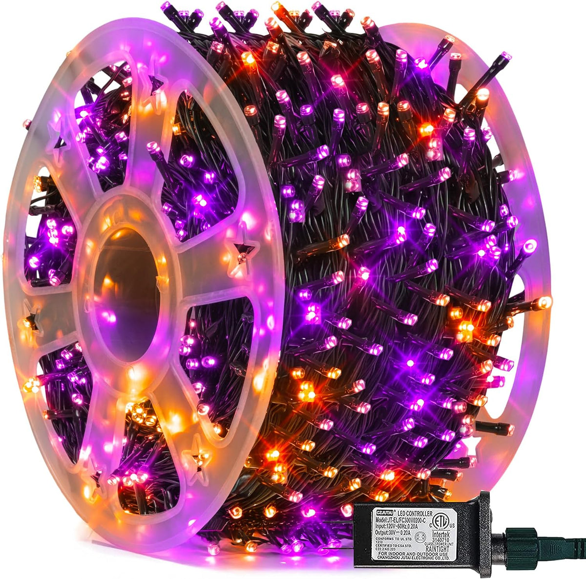 FUNPENY 164FT 500 LED Halloween Lights, 8 Modes Waterproof Plug in String Lights for Halloween Indoor Outdoor Yard Party Wedding Garden Home Decorations (Purple & Orange)