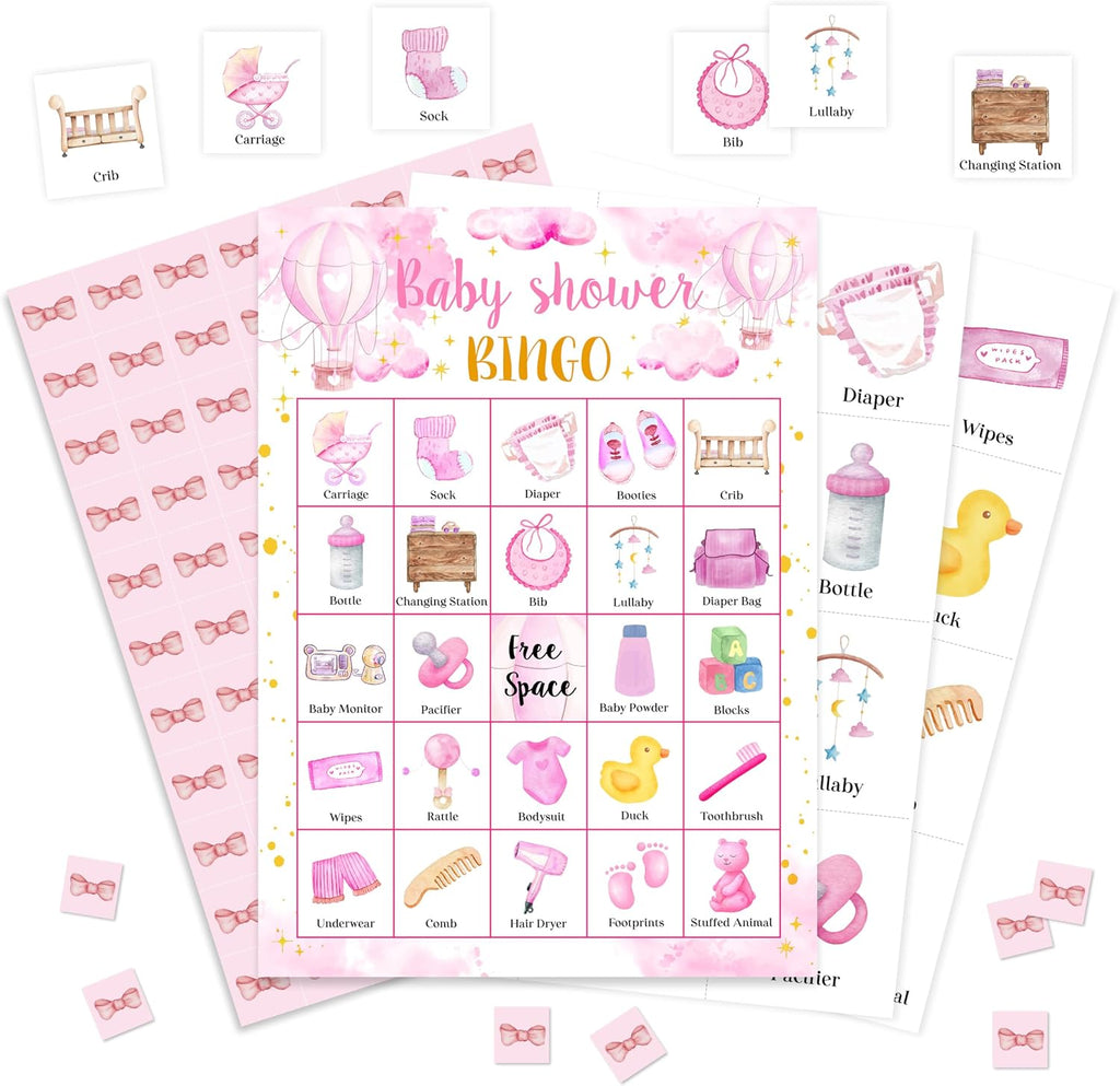 Baby Shower Bingo Game, Moon and Stars Bingo Cards Set, Blue Gender Reveal Party Bingo Supplies for Adults, Family Friends Activities Favors Decorations for 24 Player, 01