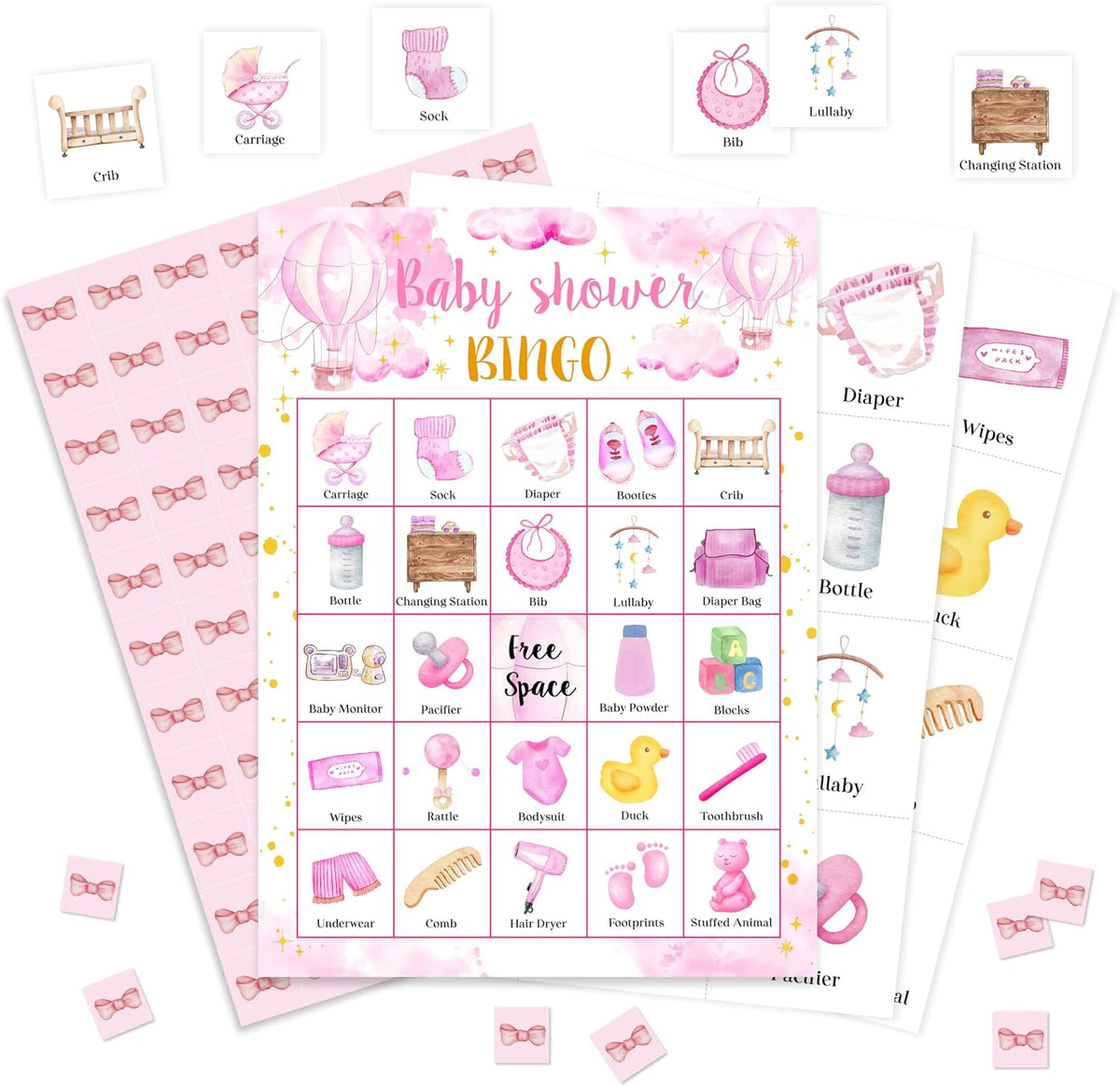 Baby Shower Bingo Game, Moon and Stars Bingo Cards Set, Blue Gender Reveal Party Bingo Supplies for Adults, Family Friends Activities Favors Decorations for 24 Player, 01