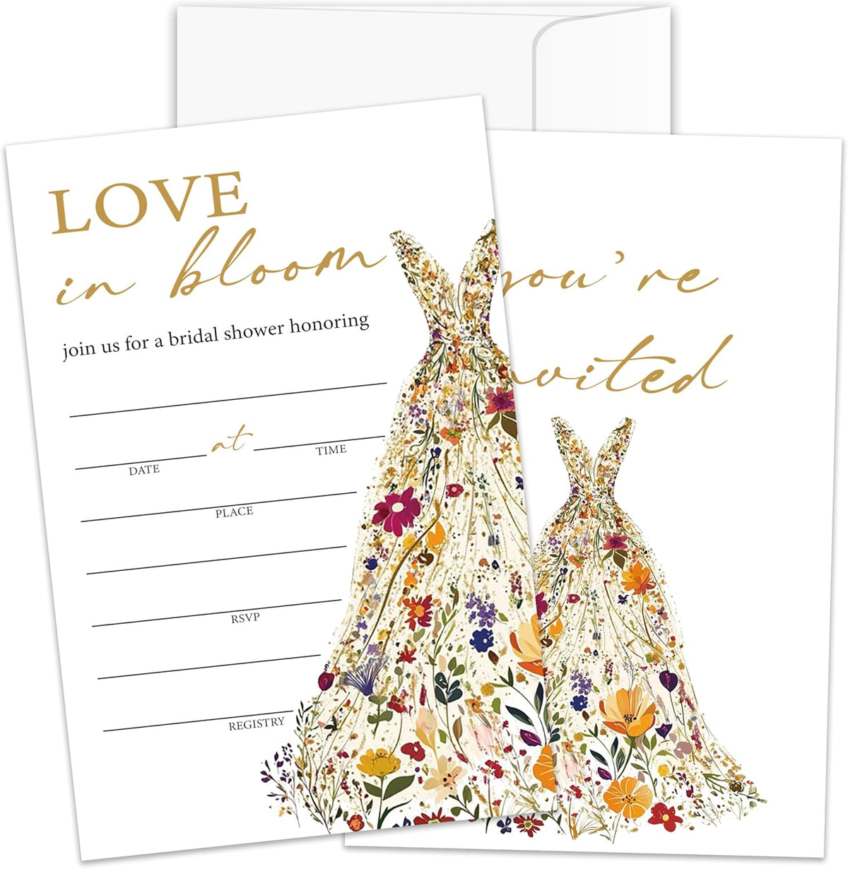 Love in Bloom Bridal Shower Invitations With Envelopes, Wild Flower Bridal Shower Invites, Bachelorette Party Invitations, Wedding Invites 25 Set, Celebration Engagement Party Supply/015