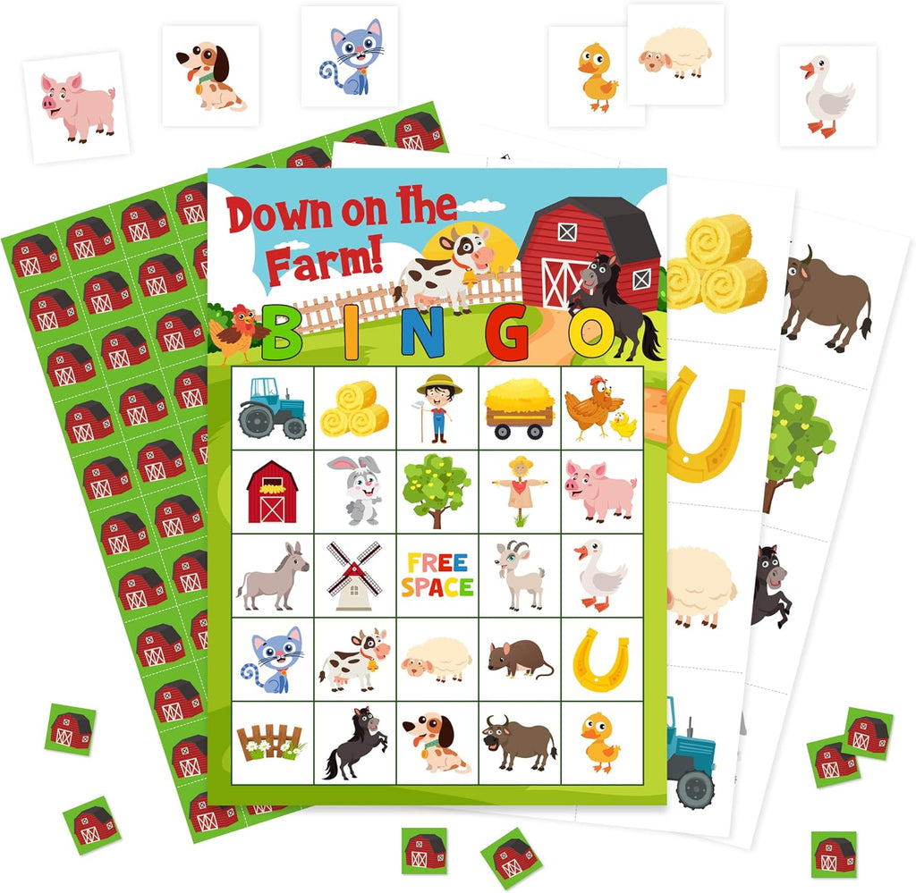 Farm Bingo Game, Farm Animals Bingo Cards Set, Birthday Party Bingo Supplies for Adults, Family Friends Activities Favors Decorations for 24 Player, 01