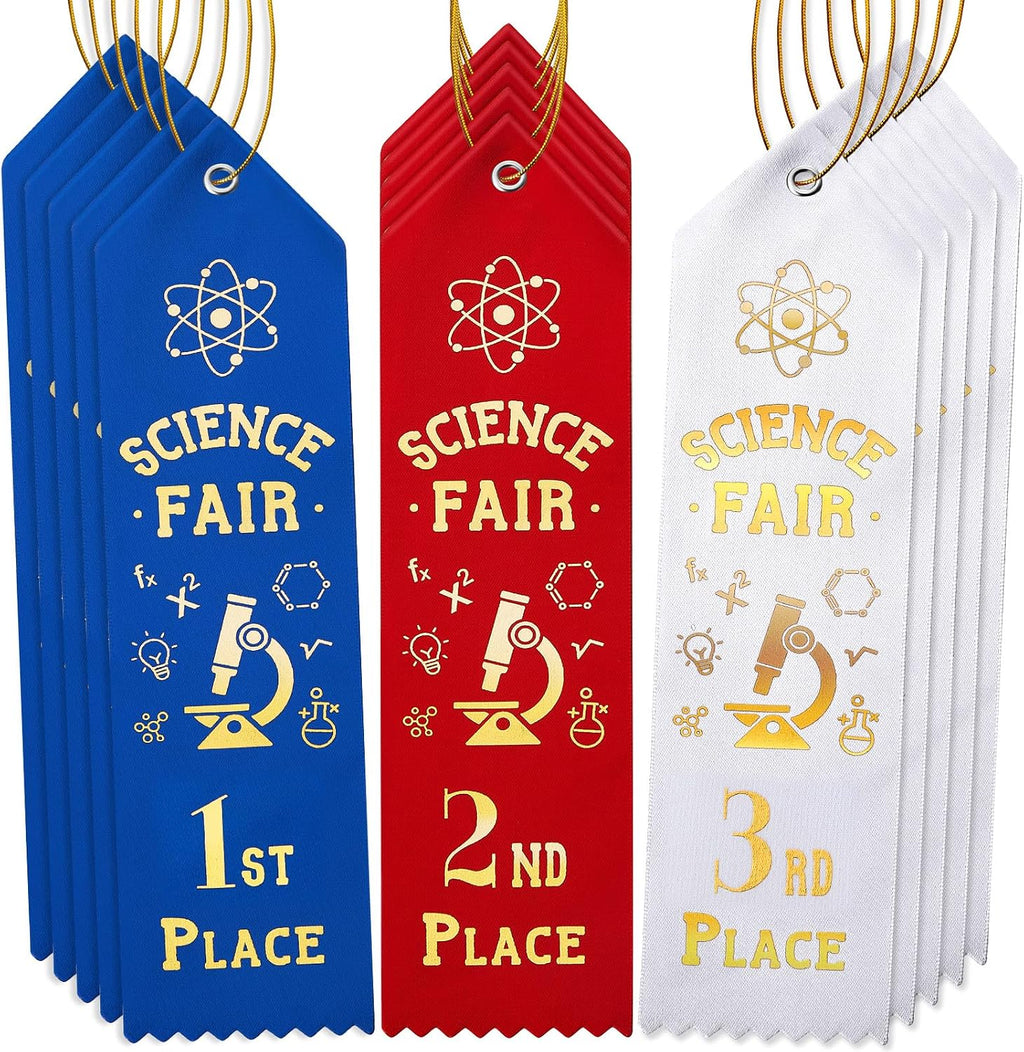 Taiyin 90 Pcs Science Fair Award Ribbons 1st, 2nd, 3rd Place Participation Prize Winner Recognition Ribbons with Event Card and Rope for Competition Sports School Contest Prize Ornaments