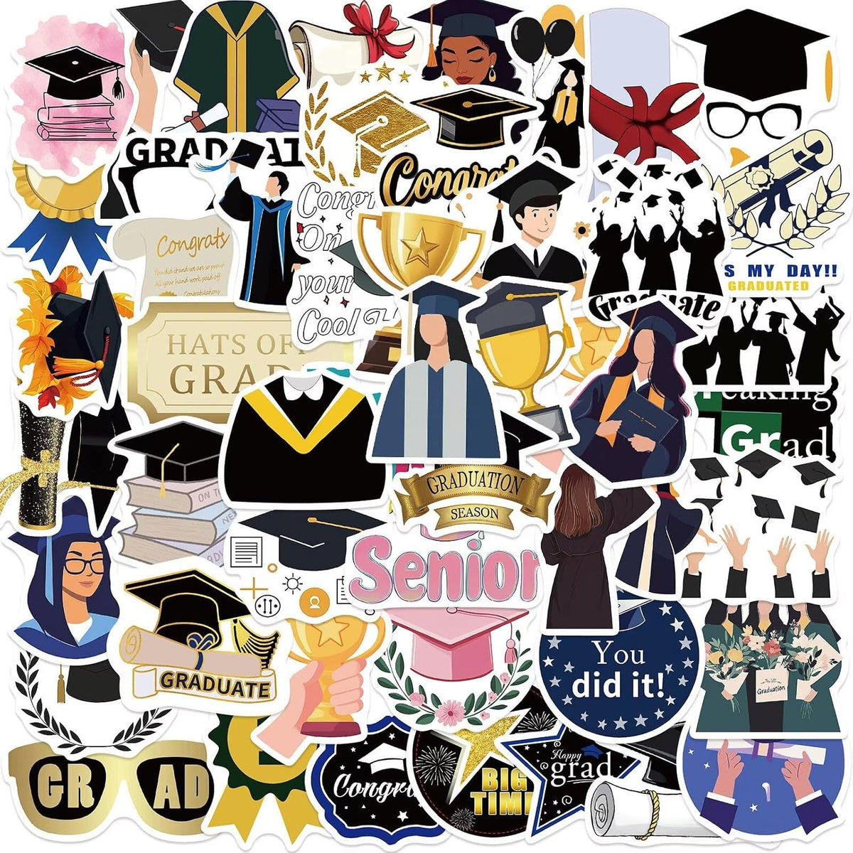 Graduation Stickers 2026, College Stickers, 100 Pcs Class of 2026 Stickers for Graduation Decorations, Graduation Party Decorations 2026, Waterproof Vinyl Stickers for Water Bottle, Laptop, Skateboard
