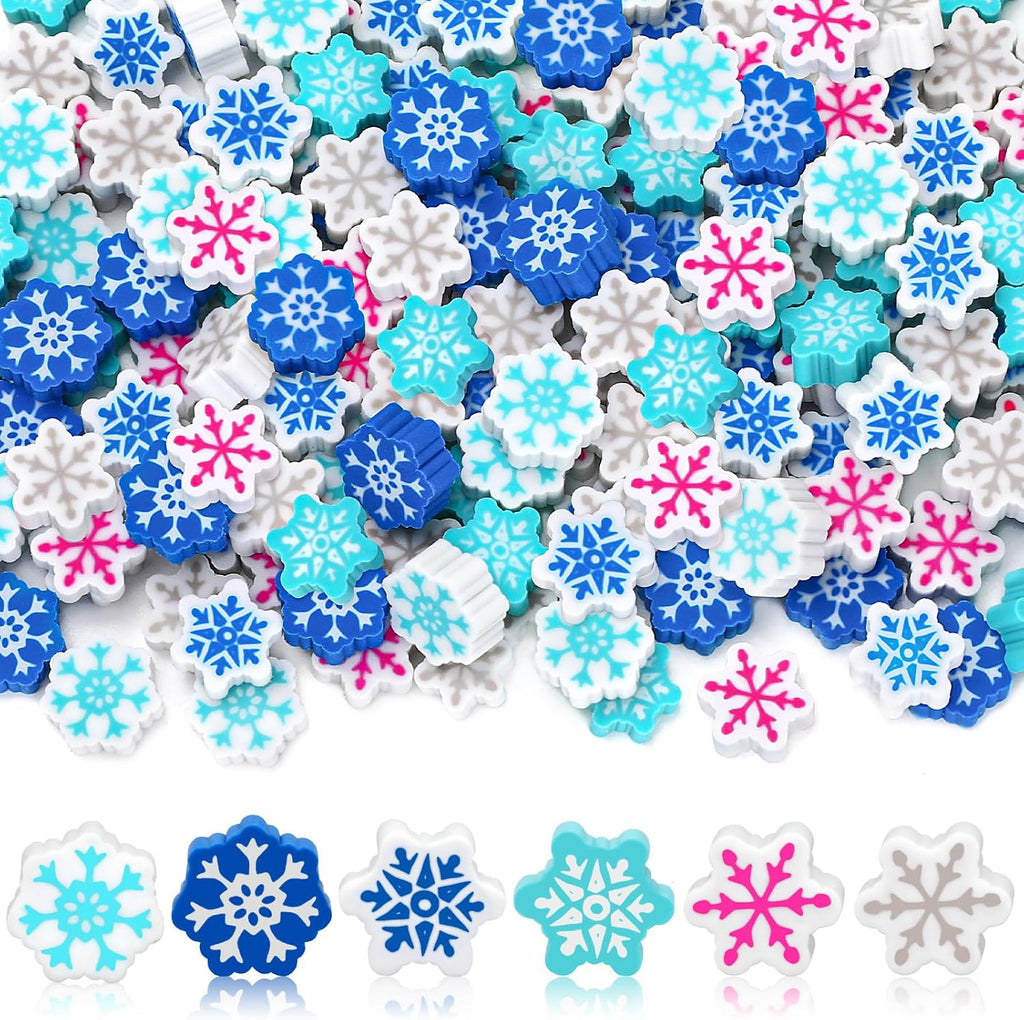 JUNEBRUSHS 150Pcs Snowflake Erasers, Cute Mini Christmas Pencil Erasers Novelty Winter Holiday Erasers for Classroom Rewards Prizes Winter Gifts Xmas Stocking Stuffers