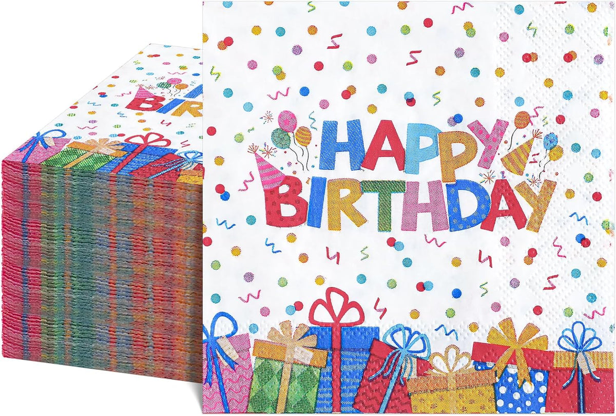 Natnarr 100 Pcs Happy Birthday Napkins, 5" Birthday Cocktail Napkins
