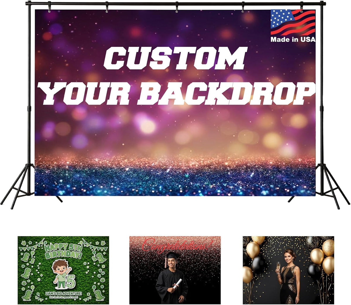 Custom Backdrop Personalized 5x3 Ft, Customized Photo Backdrop Banner with Picture Logo, Personalized Background for Photography, Gift for Birthday, Baby Shower, Christmas Decorations, Made in USA