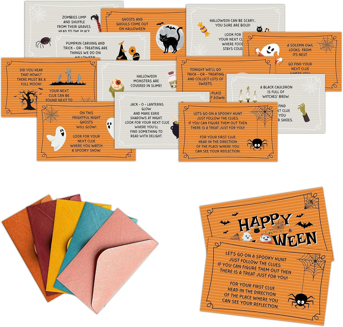 Halloween Scavenger Hunt Games Set, Trick Or Treat Treasure Hunt Clue Games for Friends Family, Halloween Activities for Large Groups, Horror Party Supplies Decorations, 01
