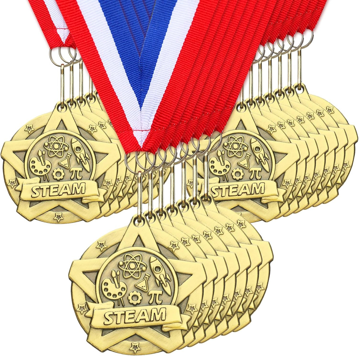 Quelay 30 Pcs 2 Inches Award Medals Bulk Medals Bulk with Neck Ribbons Metal Trophy Award Prize Gift for Tournaments, Competitions, Party, Kids and Adults